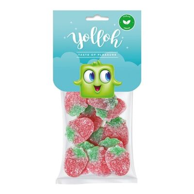 YOLLOH - Sachet Bonbon Sweet Strawberries - Vegan - 320006 - Rouge - Fraise - Acidulés - 1 sachet de 120Gr - Anniversaire - Enfant - Adulte - Fraise