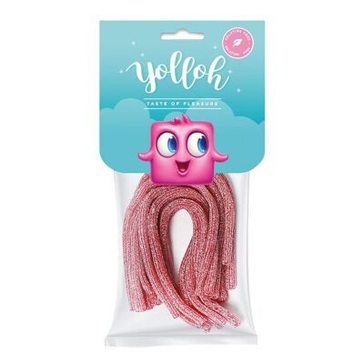 YOLLOH - Sachet Bonbon Acid Churos - Sans Gelatine - 320015 - Rouge - Fruit Rouge - Acidulés - 1 sachet de 70 Gr - Anniversaire - Enfant - Adulte - Fils