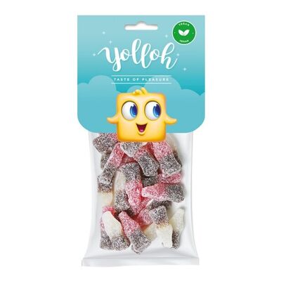 YOLLOH - Sachet Bonbon Cola Mix - Vegan - 320009 - Multicolore - Tutti Frutti - Acidulés - 1 sachet de 135 Gr - Anniversaire - Enfant - Adulte - Bouteille