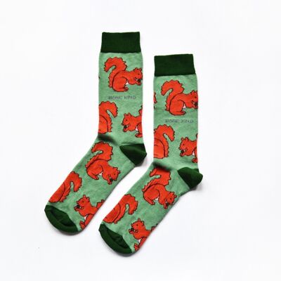 Rote Eichhörnchensocken | Bambussocken | Hellgrüne Socken