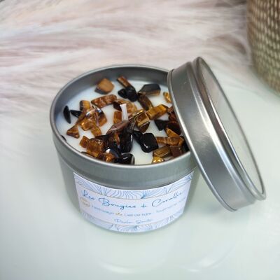 Scented candle Cleaning with natural semi-precious stone Black and Brown, Tiger's Eye and Tourmaline, natural candle, Christmas gift