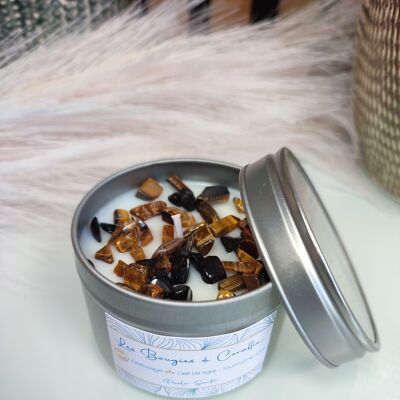 Scented candle Cleaning with natural semi-precious stone Black and Brown, Tiger's Eye and Tourmaline, natural candle, Christmas gift