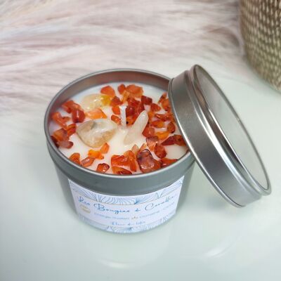 Positive energy scented candle with semi-precious natural stone Orange, Carnelian and Citrine, natural candle, Christmas gift idea