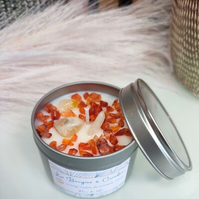 Positive energy scented candle with semi-precious natural stone Orange, Carnelian and Citrine, natural candle, Christmas gift idea