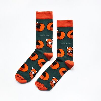 Rote Panda-Socken | Bambussocken | Grüne Socken