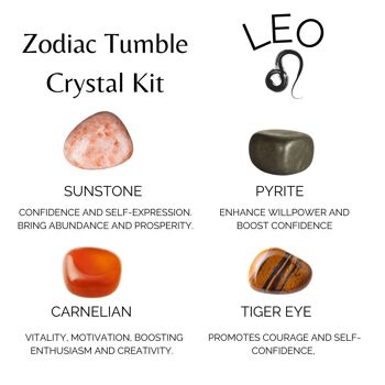 LEO Tumbled Crystals Kit, LEO Stones Gift, Zodiac Set 2