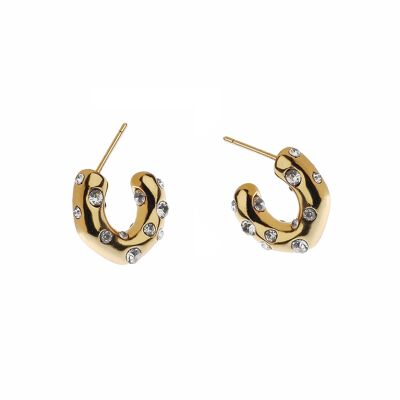 Gold Hoop Stainless Steel Earring With Crystal Stones