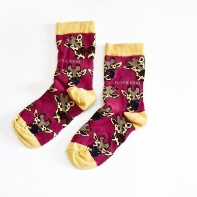 Giraffes Socks | Kids Bamboo Socks | Burgandy Socks