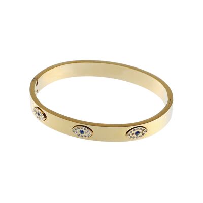 PVD Stainless Steel Bangle With Crystal Stone Evil Eye