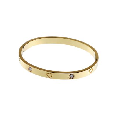 PVD Stainless Steel Bangle With Heart And Crystal Stone