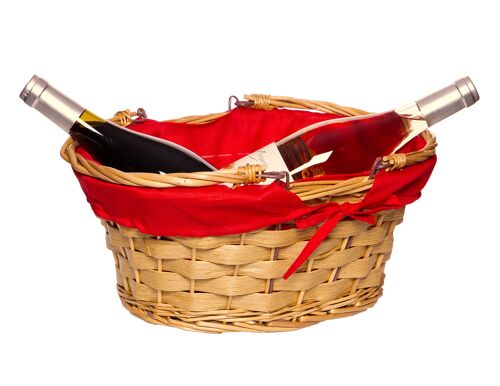 Panier ovale Osier naturel tissu rouge