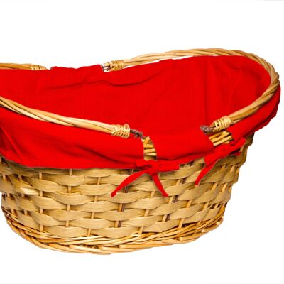 Oval basket Natural wicker with red fabric