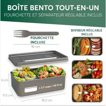 Umami Lunch Box - Bento Lunch Box en Acier Inoxydable, Fourchette Incluse, Passe au Micro-ondes et au Lave-vaisselle, Boîte Inox Étanche, Inox avec Séparateur Amovible, Design Élégant (950 ml) 5