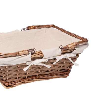 Rectangular wicker basket with folding handles