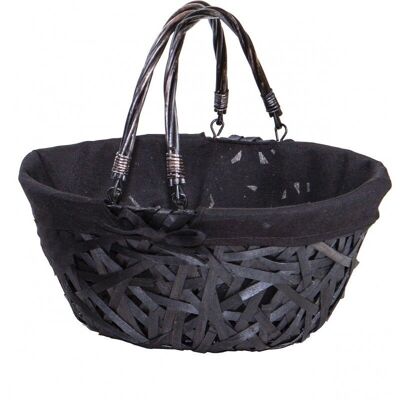 Oval basket wicker/black wood black fabric