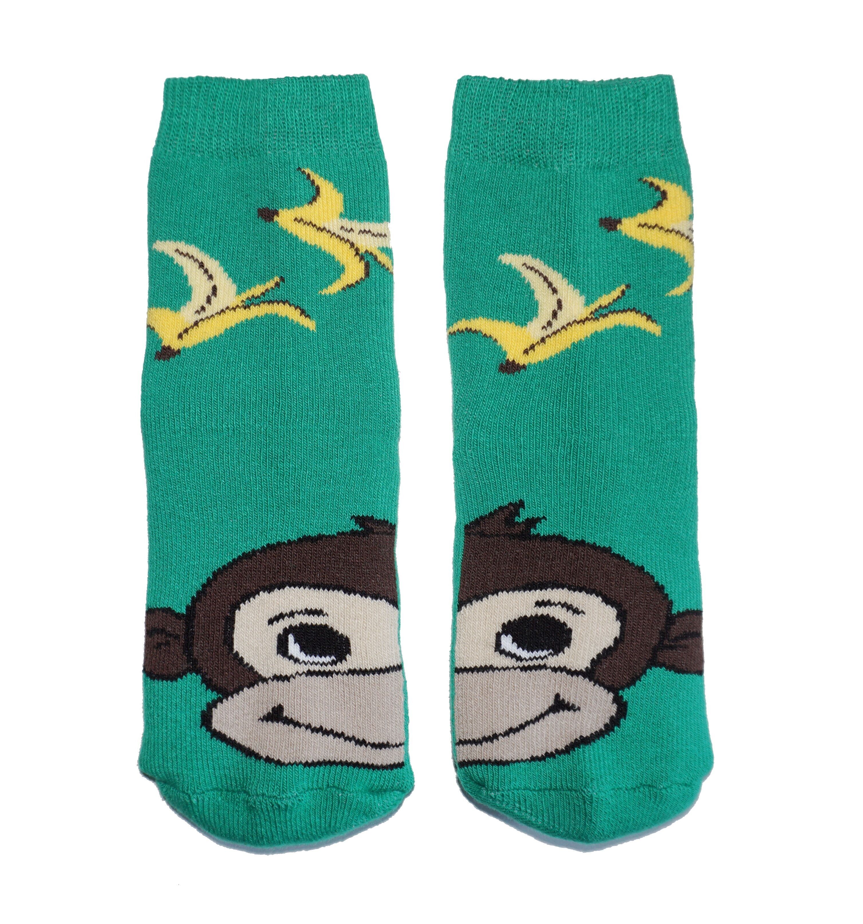 Calzini in spugna di peluche per bambini >>Coco la Scimmia: Verde<< Calzini in peluche di cotone per bambini di alta qualità