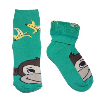 Chaussettes en peluche pour enfants >>Coco le singe : Vert<< Chaussettes en peluche pour enfants en coton de haute qualité 2