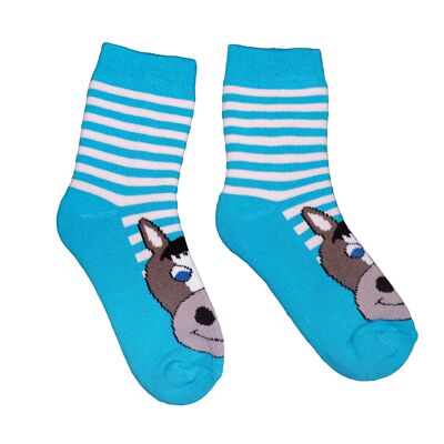 Plüsch Frottee Socken für Kinder >>Lulu das Pferd: Mittelblau<< Hochwertige Kinder Baumwoll Plüsch Socken