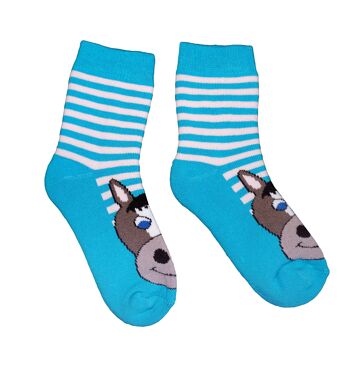 Chaussettes en peluche pour enfants >>Lulu le cheval : bleu moyen<< Chaussettes en peluche pour enfants en coton de haute qualité 1