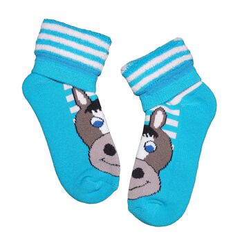 Chaussettes en peluche pour enfants >>Lulu le cheval : bleu moyen<< Chaussettes en peluche pour enfants en coton de haute qualité 2