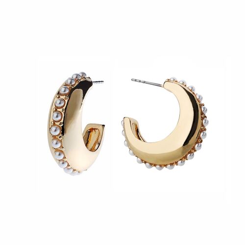 Gold Crescent Earring With Pearls