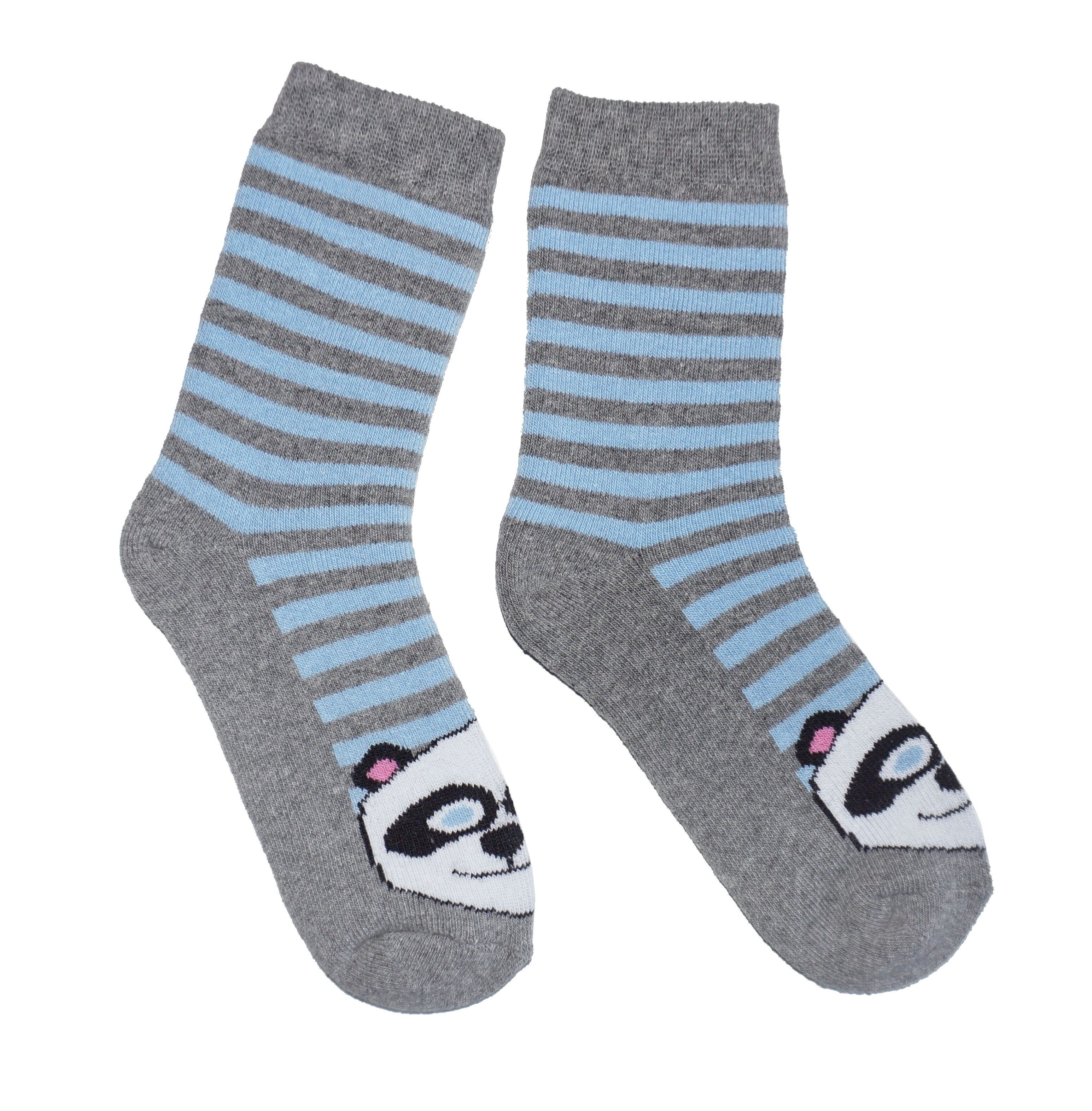 Plüschfrotteesocken für Kinder >>Aro der Panda: Grau<< Hochwertige Kinder-Baumwollplüschsocken