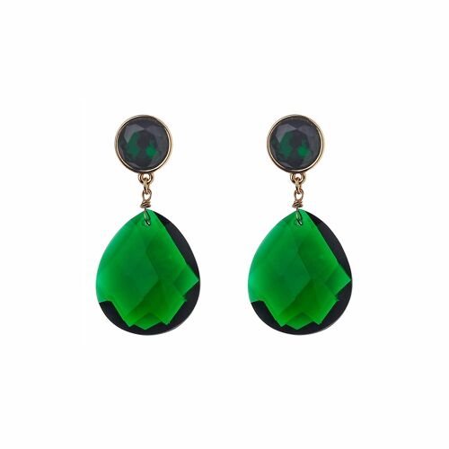 Gold Plating Post Earring With Emerald Glass Teardrop