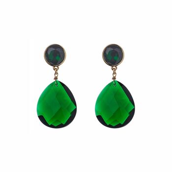 Boucle d'oreille plaquée or avec larme de verre émeraude