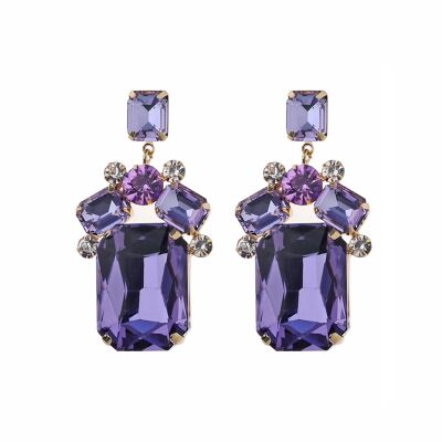 Gold Plating Post Earring With Lilac Glass Rectangle Drop