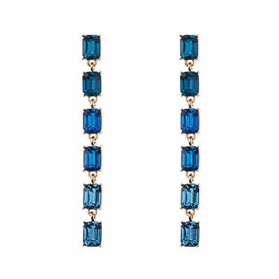 Aros colgantes de cristal cuadrado azul con baño de oro y fusión de resplandor azul de lujo