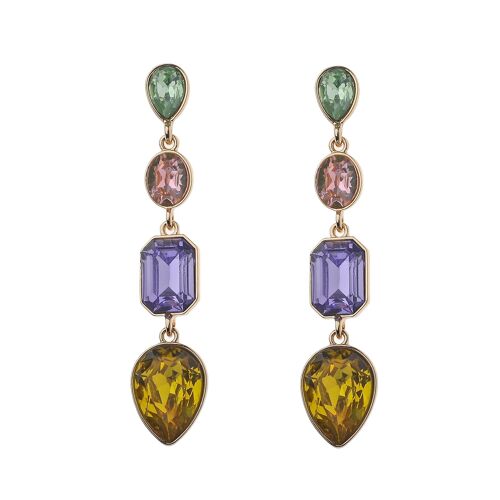 Gold Plating Post Earring With Multicolour Glass Stone Dangle Drop