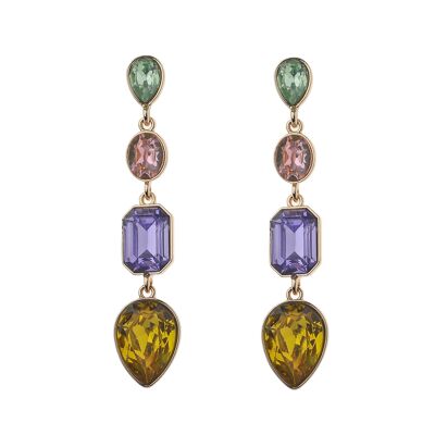Gold Plating Post Earring With Multicolour Glass Stone Dangle Drop