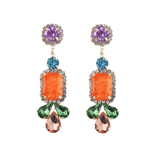 Gold Plating Post Earring Multicolour Glass Stone Drop