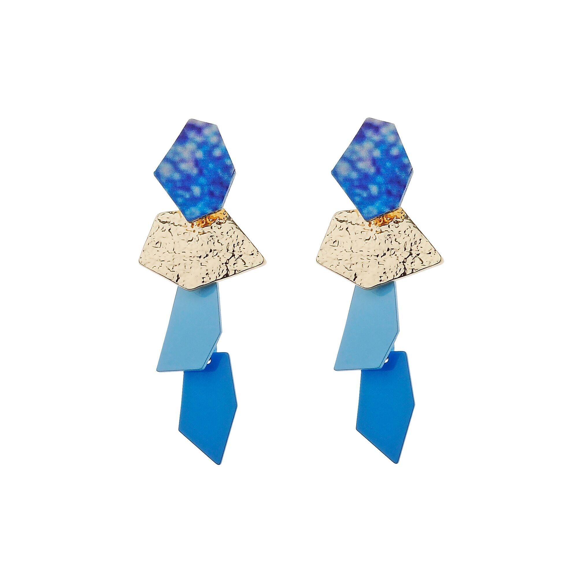 Luxe Geo Fusion – Geometrischer Tropfenohrring in Gold und Blau