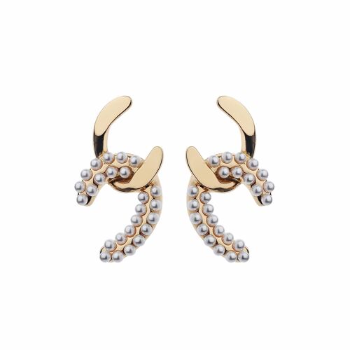 Gold Vintage Interlocking Post Earring With Pearls