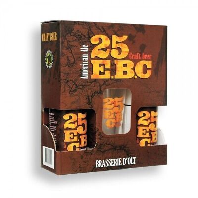 Box mit 2 25 EBC 33cl Bierflaschen + 1 25 EBC Glas