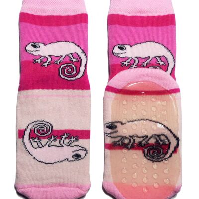 Calcetines antideslizantes para niños >>Camaleón: Rosa<< Calcetines infantiles de alta calidad fabricados en algodón con revestimiento antideslizante