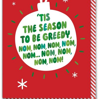 Tarjeta de Navidad divertida - Greedy Nom Nom