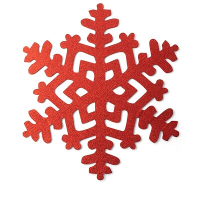 Lote de 6 manteles individuales con forma de copo de nieve con purpurina roja ø 39 cm