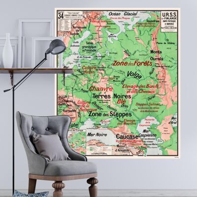 Mapa Escolar Mural n°34 de Vidal Lablache - URSS y Finlandia - Original