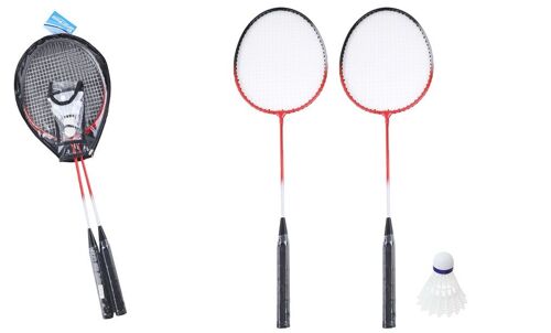 SPORTSIDE - Set de Badminton 2 Raquettes et 2 Volants - Jeu de Raquette - Raquettes - Volants - Activité Physique - 042401Z - Rouge - Nylon - 66 cm - Article de Sport