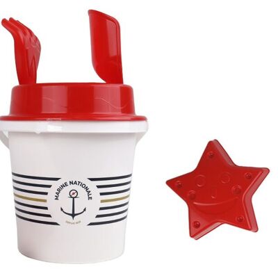 BLUE SKY - Seau Avec Accessoires Marine Nationale - Jeu de Plage - 045560 - Blanc et Rouge - 5 Pièces - Plastique - Jouet Enfant - Jeu de Plein Air - Sable - 17 cm - À Partir de 10 Mois