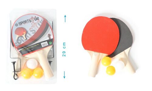 SPORTSIDE - Set de 2 Raquettes de Ping Pong 3 Balles et 1 Filet - Jeu de Raquette - Set Complet - Tennis De Table - 046579A - Multicolore - Bois - 25 cm - Article de Sport