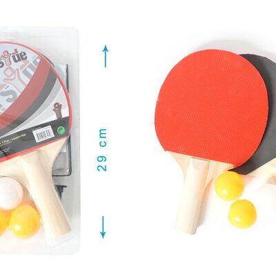 SPORTSIDE - Set de 2 Raquettes de Ping Pong 3 Balles et 1 Filet - Jeu de Raquette - Set Complet - Tennis De Table - 046579A - Multicolore - Bois - 25 cm - Article de Sport