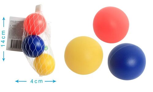 BLUE SKY - 3 Balles pour Raquette de Plage - Jeu de Raquette - Beach Ball - 046594A - Multicolore - Plastique - Jouet Enfant - Jeu de Plage - 3,5 cm - À Partir de 3 ans