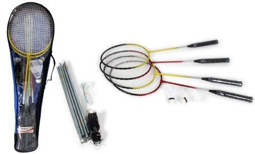SPORTSIDE - Set Complet de Badminton - Jeu de Raquette - Pour Enfant - Raquettes - Volants - Filet et Support - 046597 - Modèle Aléatoire - Nylon - 67 cm - Article de Sport