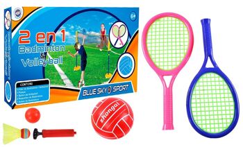 BLUE SKY - Pack 2 En 1 Basket Badmington Volley - - Jeu de Plein Air - 047257 - Multicolore - Plastique - 120 cm x 100 cm - Jouet Enfant - Entrainement - Jeu De Raquette - À Partir de 6 ans 1