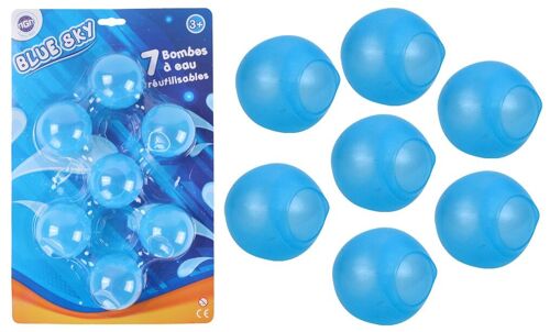 BLUE SKY - 7 Bombes À Eau Réutilisables - Jeu d'Eau - 049304 - Bleu - Silicone - 6 cm x 6 cm - Jouet Enfant - Jeu de Plein Air - Piscine - À Partir de 3 ans