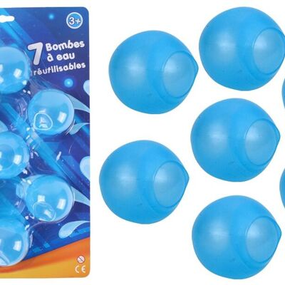 BLUE SKY - 7 Bombes À Eau Réutilisables - Jeu d'Eau - 049304 - Bleu - Silicone - 6 cm x 6 cm - Jouet Enfant - Jeu de Plein Air - Piscine - À Partir de 3 ans