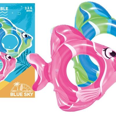 BLUE SKY - Bouée Poisson - Gonflable - 069304 - Couleur Aléatoire - Plastique - 23 cm de Diametre - Jouet Enfant - Jeu de Plein Air - Piscine - À Partir de 3 ans